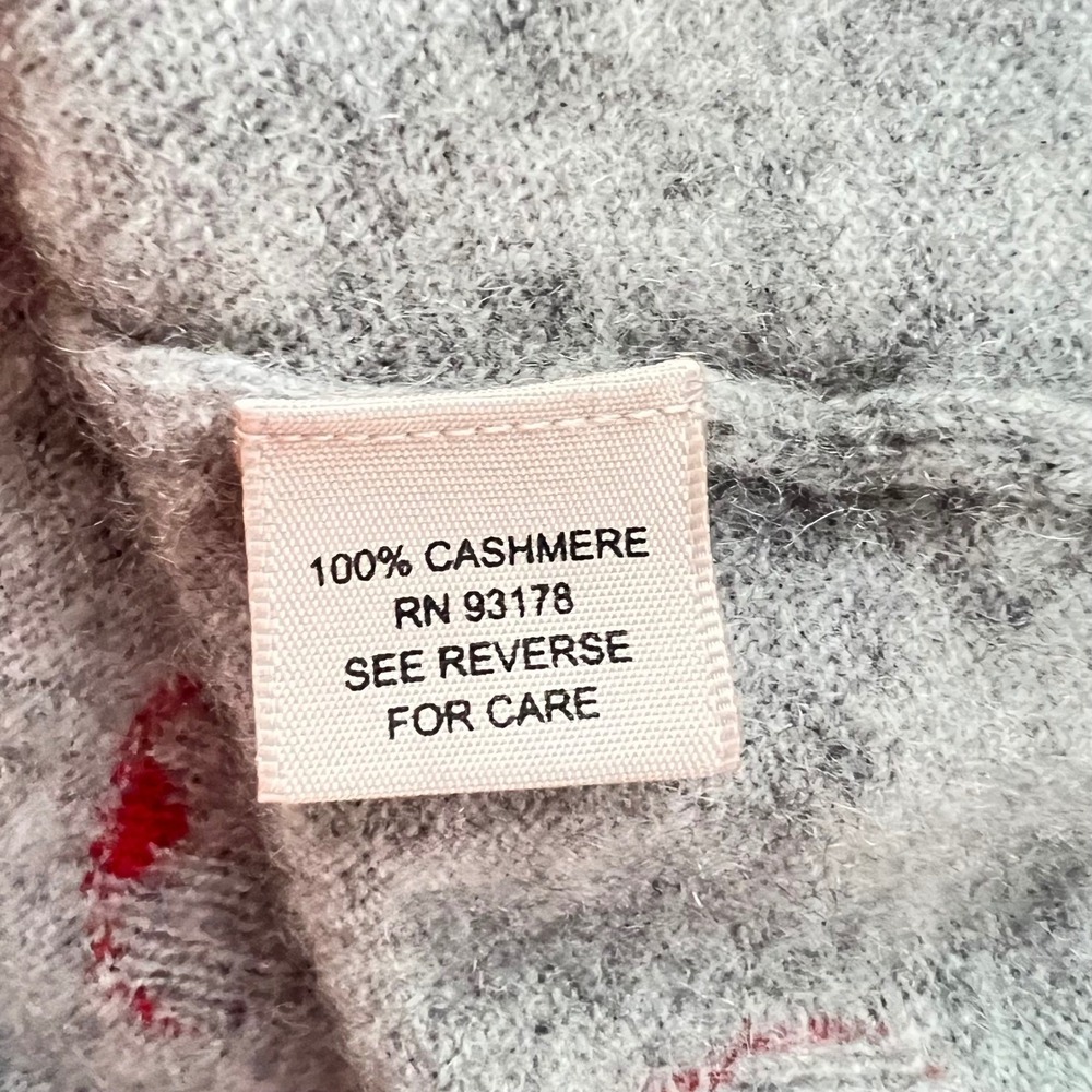 Philosophy Cashmere Sweater S Heart Print Gray Red Crew Neck Pullover Luxury - Picture 6 of 10